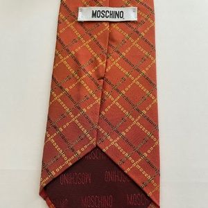 Moschino Silk Tie Orange Grid Plaid